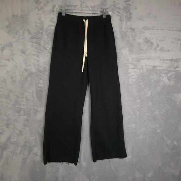 Good Luck Gem Womens Cropped Pants Black High Rise Drawstring Knit Solid S‎ New - Picture 1 of 11